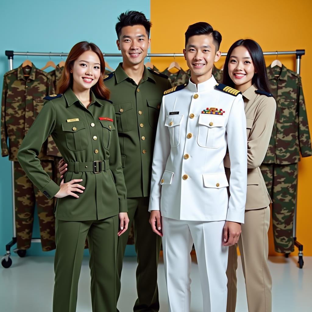 Các mẫu trang phục bộ đội Lục quân và Hải quân cho thuê tại Trang Phục Hàng Xanh TPHCM