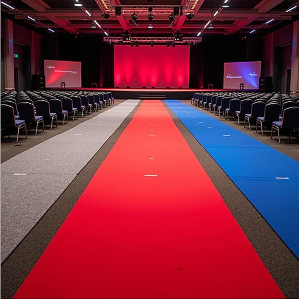 Dịch vụ cho thuê thảm catwalk sự kiện TPHCM với nhiều màu sắc đa dạng như đỏ, xám, xanh tại Trang Phục Hàng Xanh