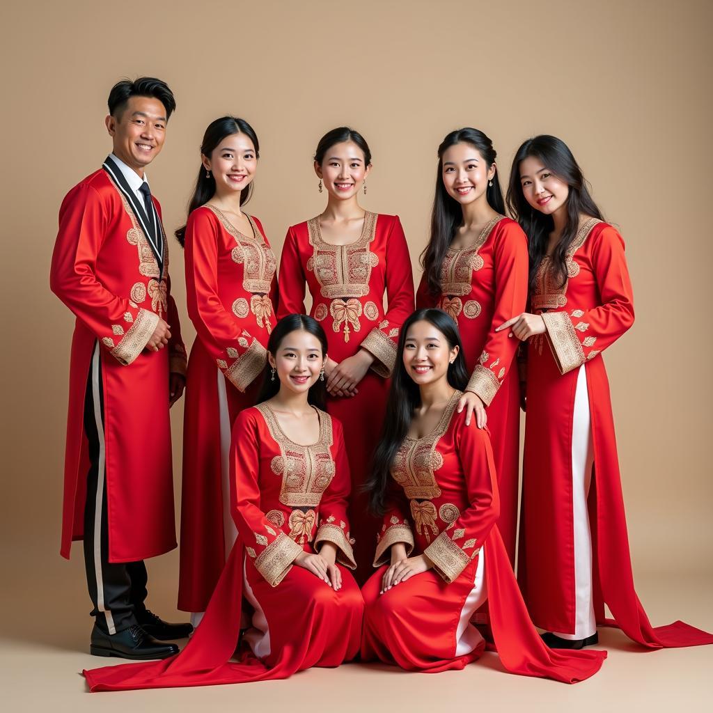 Dàn người mẫu nam nữ mặc trang phục dân tộc Ê Đê truyền thống đẹp do Trang Phục Hàng Xanh cung cấp