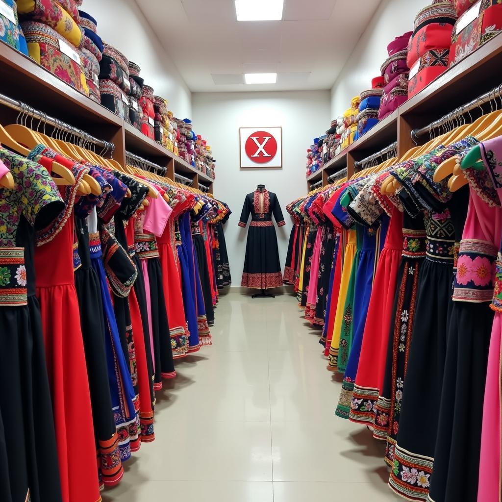 Không gian trưng bày đa dạng các mẫu trang phục dân tộc Mông Hoa tại cửa hàng Trang Phục Hàng Xanh