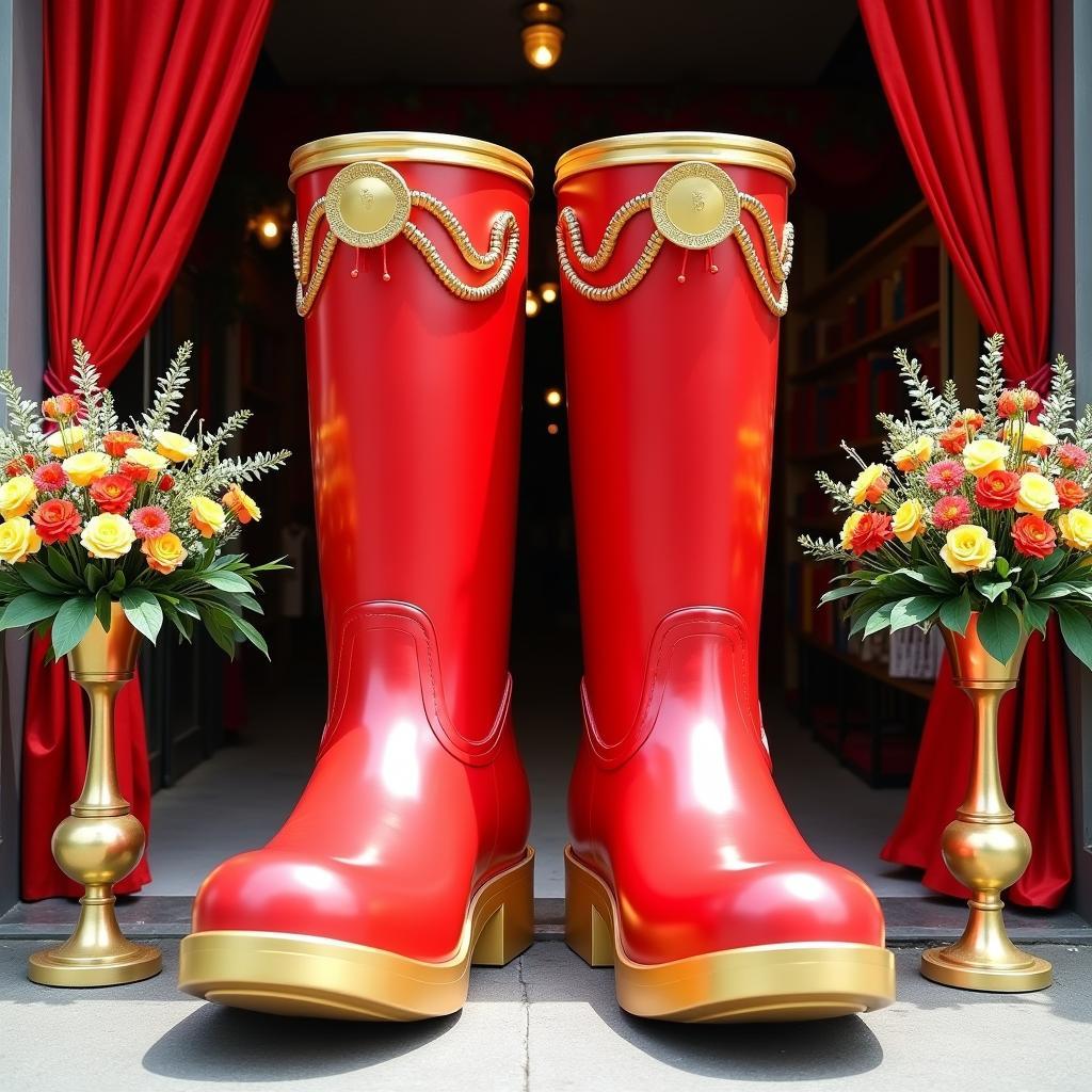 Mẫu hia khổng lồ màu đỏ vàng truyền thống cho thuê tại TPHCM cho sự kiện khai trương