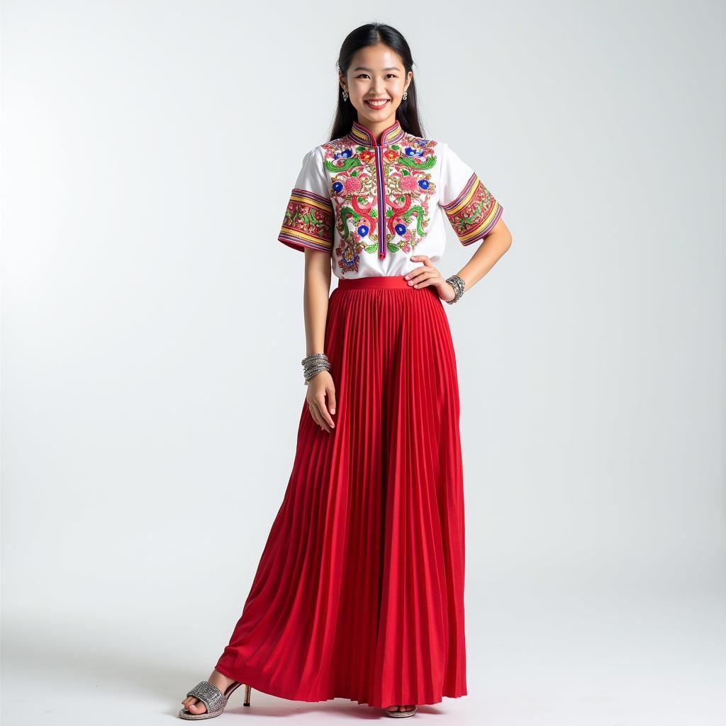 Mẫu trang phục dân tộc H Mông nữ đẹp rực rỡ cho thuê tại TPHCM