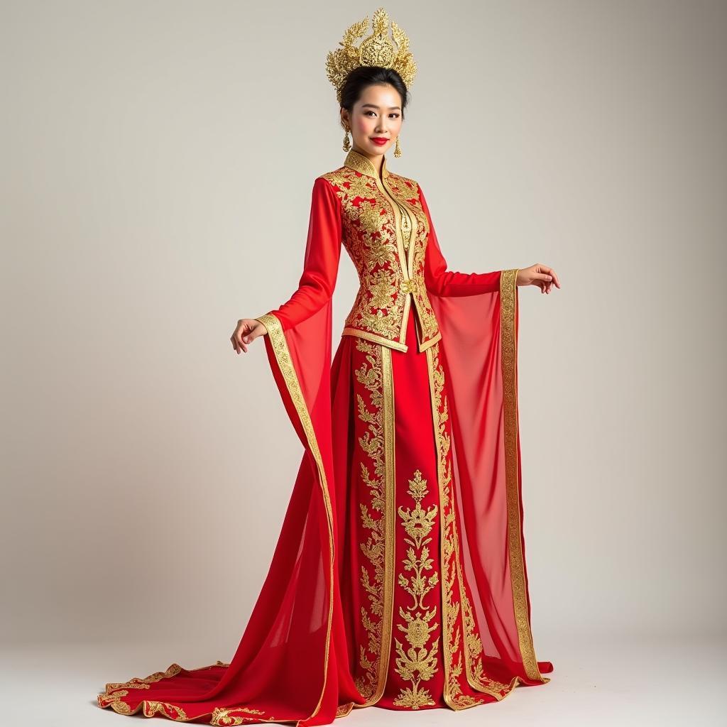 Cho thuê trang phục dân tộc Khmer nữ truyền thống Sompót đẹp lộng lẫy tại Trang Phục Hàng Xanh