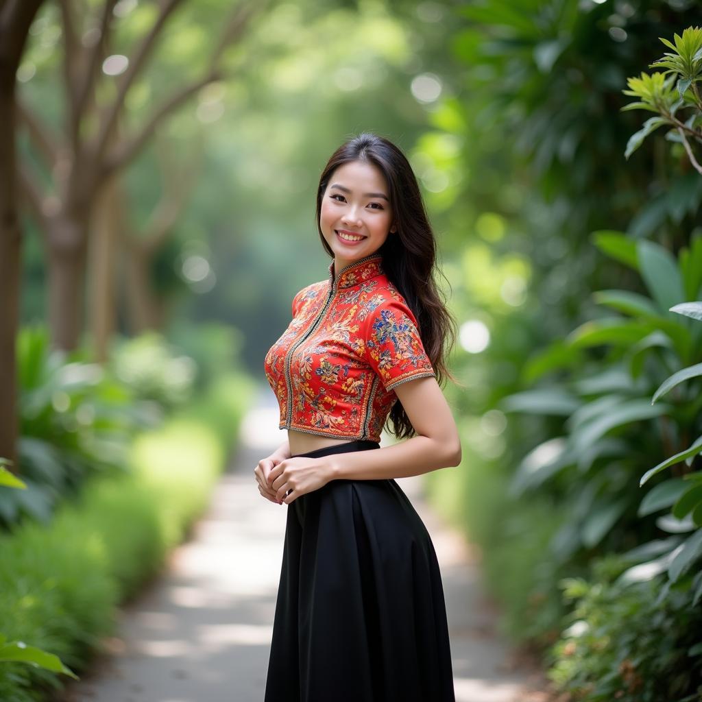 Cho thuê trang phục dân tộc Thái nữ truyền thống với áo cóm và váy đen tại TPHCM