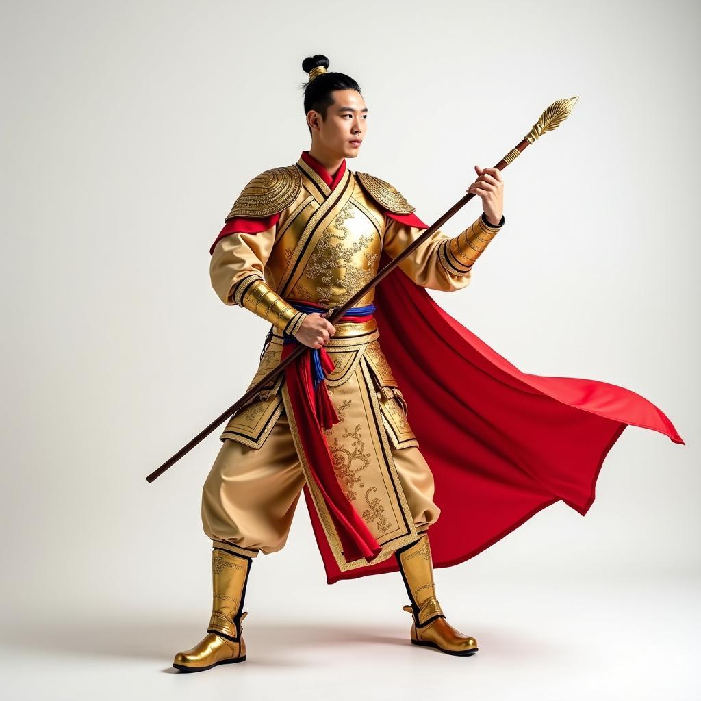 Người mẫu mặc trang phục Tôn Ngộ Không Tề Thiên Đại Thánh giáp vàng oai phong cho thuê tại TPHCM