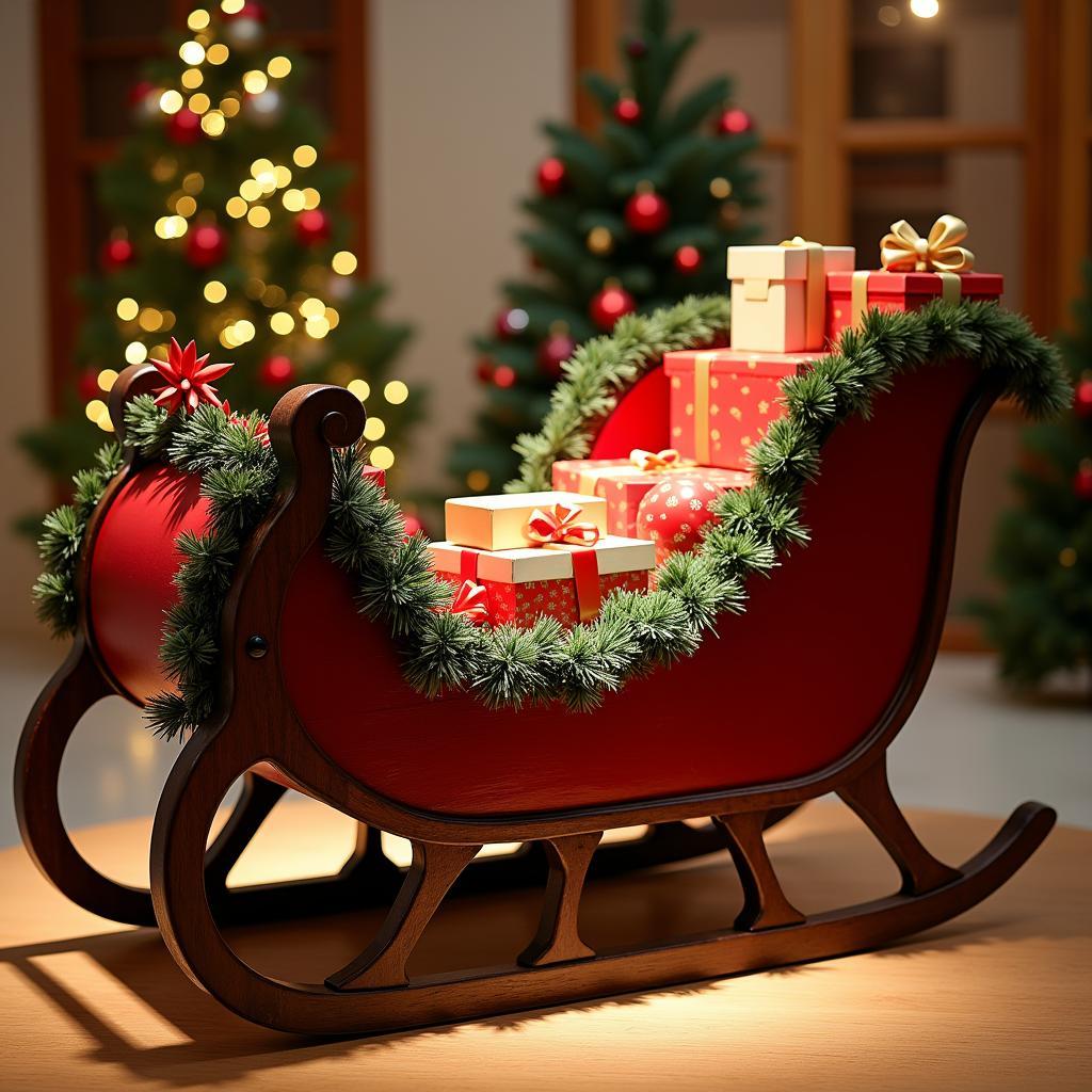 Mẫu xe trượt tuyết gỗ cổ điển cho thuê trang trí sự kiện Giáng Sinh tại TPHCM