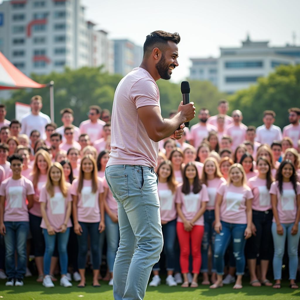 MC hoạt náo chuyên nghiệp của Trang Phục Hàng Xanh đang khuấy động không khí sự kiện team building tại TPHCM