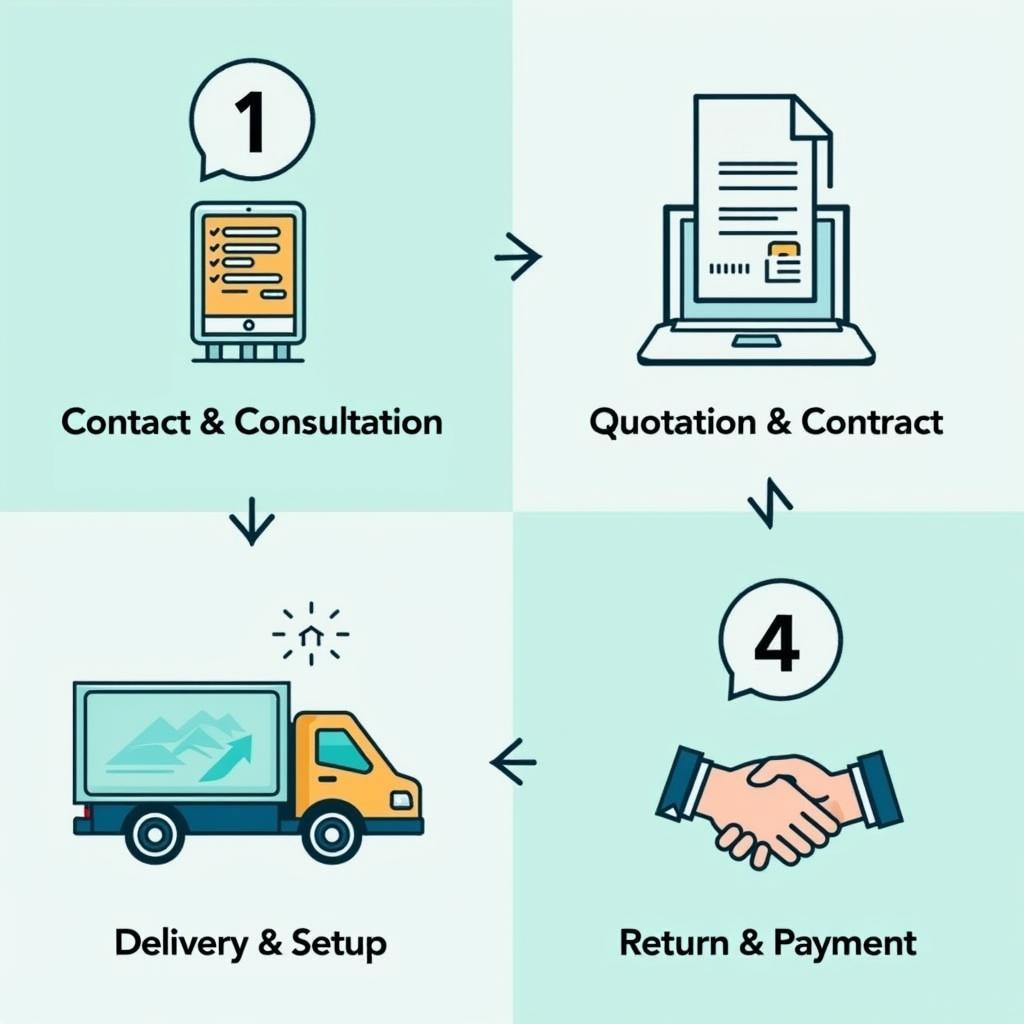 Minh họa 4 bước quy trình thuê máy hủy tài liệu đơn giản và nhanh chóng tại Trang Phục Hàng Xanh