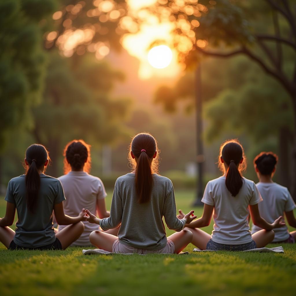 Buổi thiền thư giãn ngoài trời dành cho nhóm nhỏ được tổ chức bởi hướng dẫn viên thiền từ Trang Phục Hàng Xanh