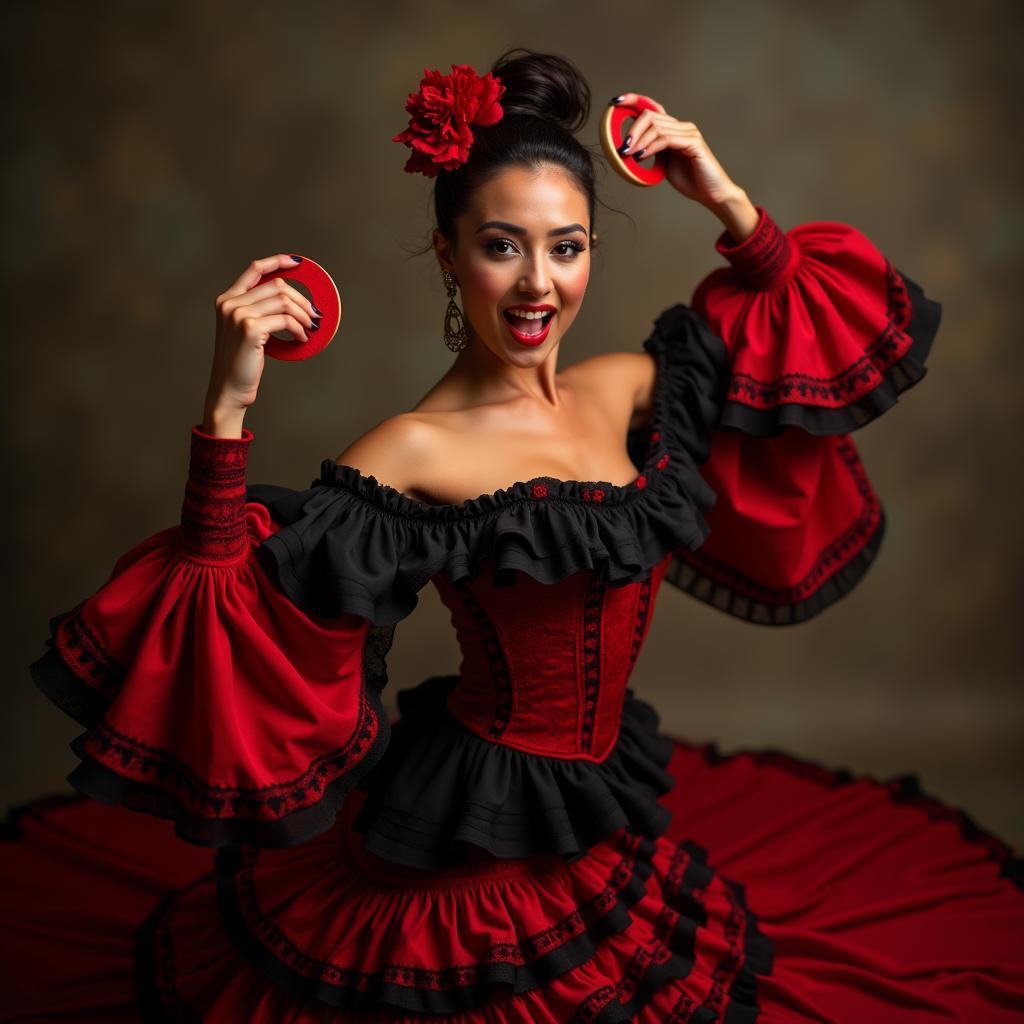 Nữ vũ công Flamenco trong trang phục lộng lẫy, một phần trong dịch vụ thuê ban nhạc của Trang Phục Hàng Xanh.